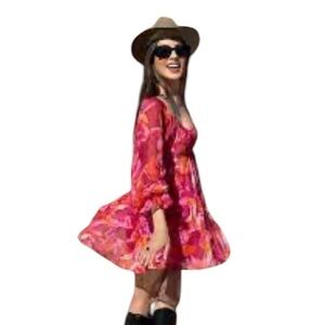 Peach love California.  Floral Pink and Orange Dress